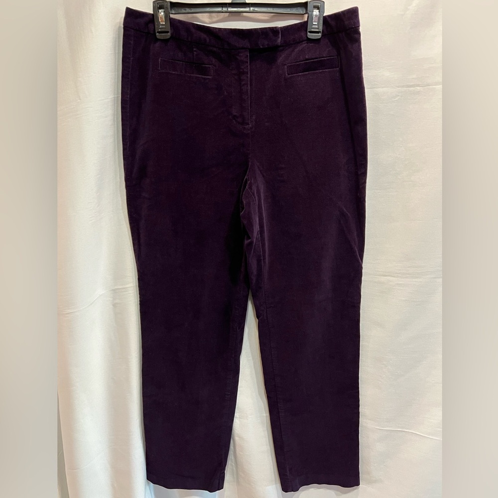 Talbots Purple Velvet Straight Leg Pants Stretch Front Welt Pockets Size 12